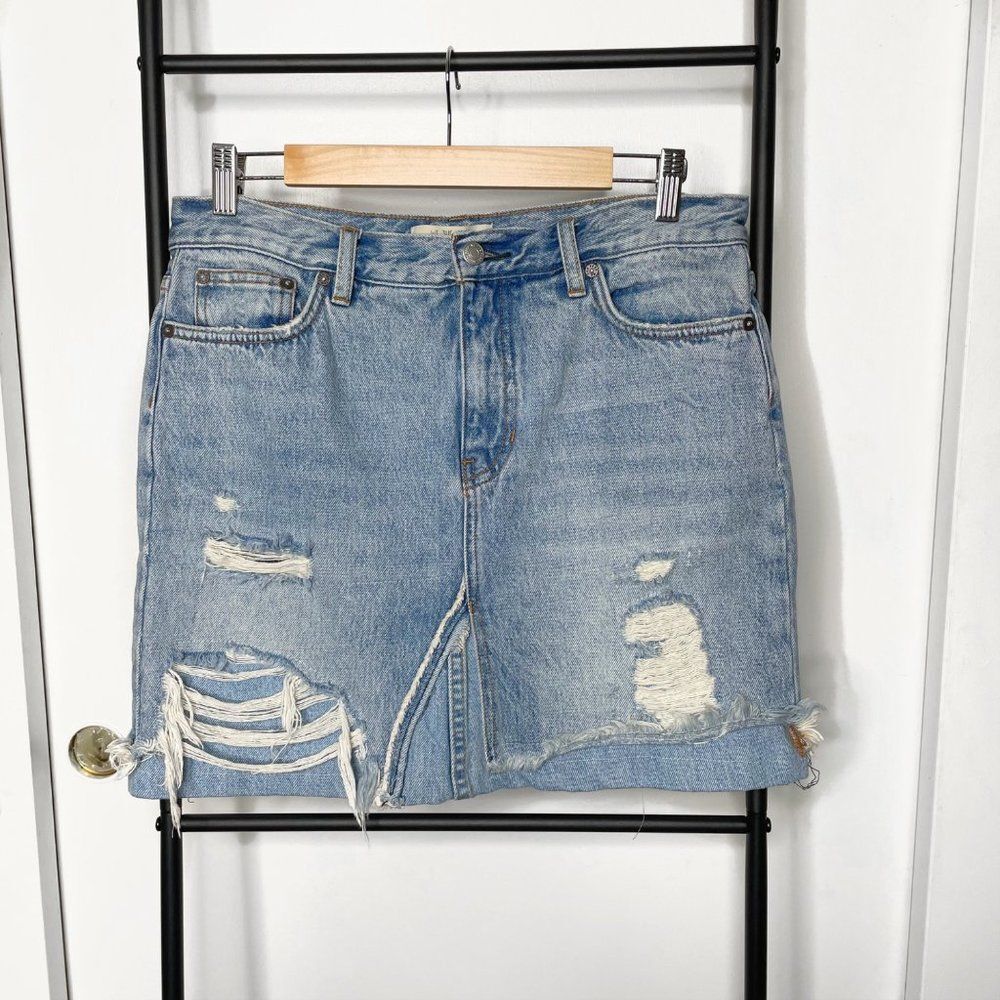 We The Free Blue Free People Distressed Denim Mini Skirt Size 28